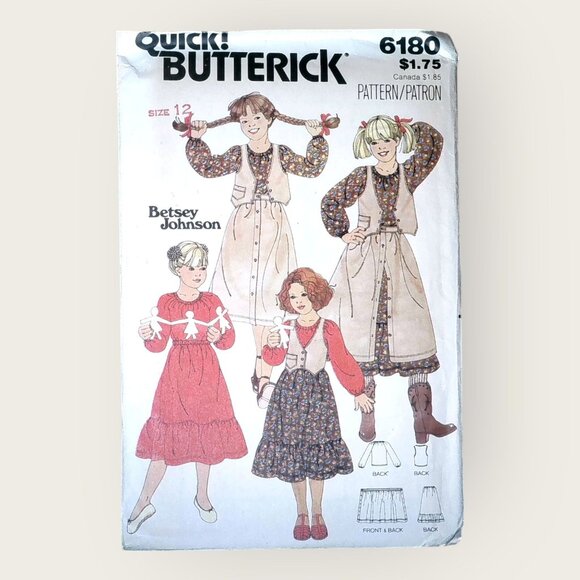Vintage Butterick Sewing Pattern 6180 Girls Blouse Vest Skirt Petticoat Size 12 - Picture 1 of 2